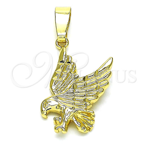 Oro Laminado Fancy Pendant, Gold Filled Style Eagle Design, Diamond Cutting Finish, Golden Finish, 5.182.010