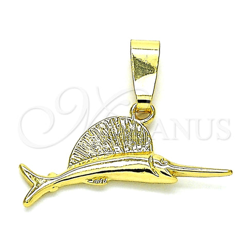 Oro Laminado Fancy Pendant, Gold Filled Style Fish Design, Diamond Cutting Finish, Golden Finish, 5.180.029