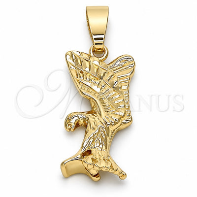Oro Laminado Fancy Pendant, Gold Filled Style Eagle Design, Diamond Cutting Finish, Golden Finish, 5.183.020