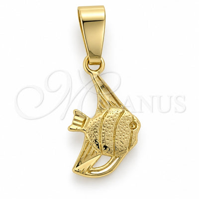 Oro Laminado Fancy Pendant, Gold Filled Style Fish Design, Diamond Cutting Finish, Golden Finish, 5.180.035