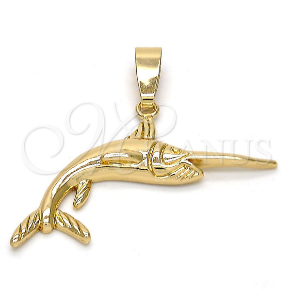 Oro Laminado Fancy Pendant, Gold Filled Style Fish Design, Polished, Golden Finish, 5.180.030