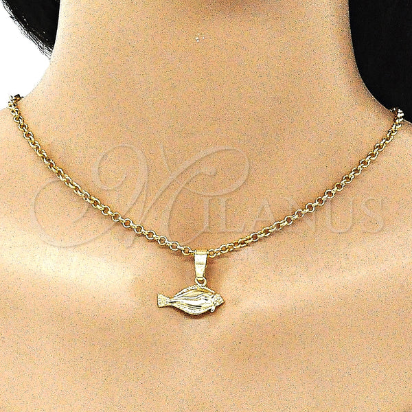 Oro Laminado Fancy Pendant, Gold Filled Style Fish Design, Diamond Cutting Finish, Golden Finish, 5.180.038