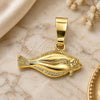 Oro Laminado Fancy Pendant, Gold Filled Style Fish Design, Diamond Cutting Finish, Golden Finish, 5.180.038