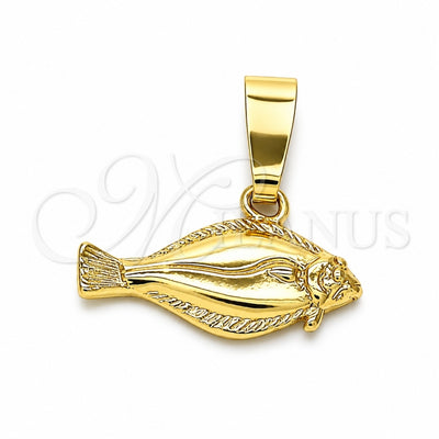 Oro Laminado Fancy Pendant, Gold Filled Style Fish Design, Diamond Cutting Finish, Golden Finish, 5.180.038