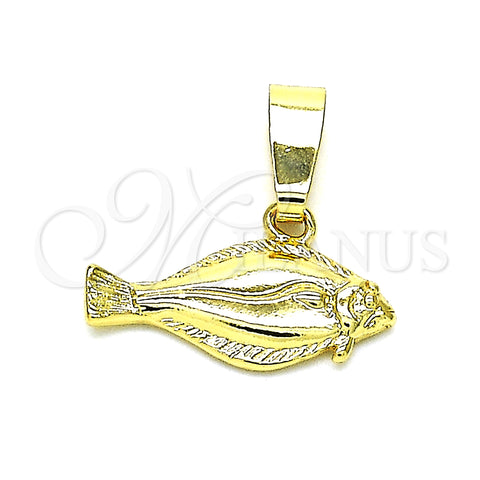 Oro Laminado Fancy Pendant, Gold Filled Style Fish Design, Diamond Cutting Finish, Golden Finish, 5.180.038
