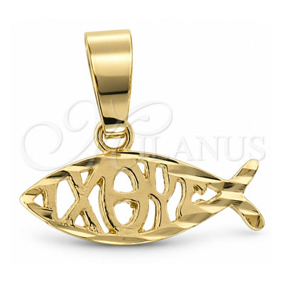 Oro Laminado Fancy Pendant, Gold Filled Style Fish Design, Diamond Cutting Finish, Golden Finish, 5.183.052