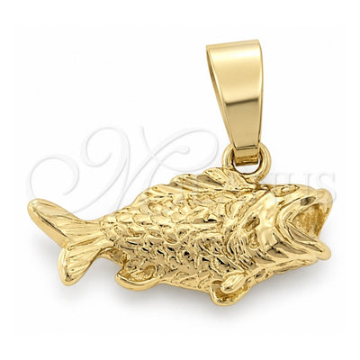 Oro Laminado Fancy Pendant, Gold Filled Style Fish Design, Diamond Cutting Finish, Golden Finish, 5.180.032