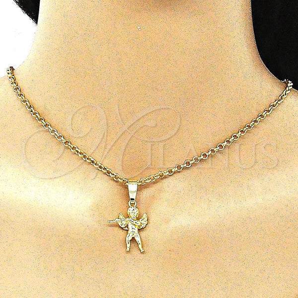 Oro Laminado Religious Pendant, Gold Filled Style Angel Design, Diamond Cutting Finish, Golden Finish, 5.183.001