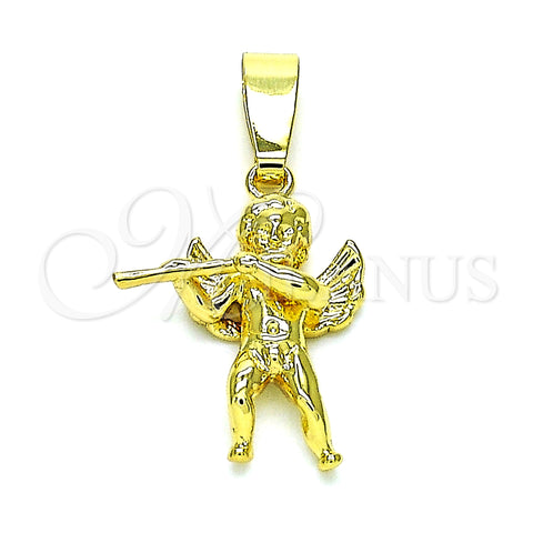 Oro Laminado Religious Pendant, Gold Filled Style Angel Design, Diamond Cutting Finish, Golden Finish, 5.183.001