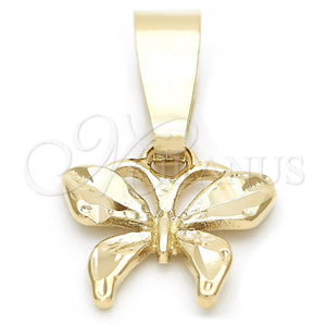 Oro Laminado Fancy Pendant, Gold Filled Style Butterfly Design, Diamond Cutting Finish, Golden Finish, 5.183.049