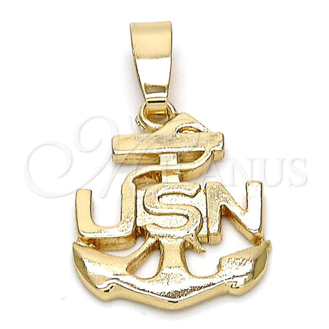Oro Laminado Fancy Pendant, Gold Filled Style Anchor Design, Polished, Golden Finish, 5.182.038