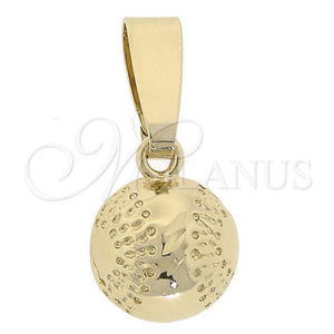 Oro Laminado Fancy Pendant, Gold Filled Style Ball Design, Diamond Cutting Finish, Golden Finish, 5.183.033