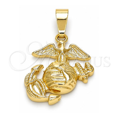 Oro Laminado Fancy Pendant, Gold Filled Style Anchor Design, Diamond Cutting Finish, Golden Finish, 5.186.023