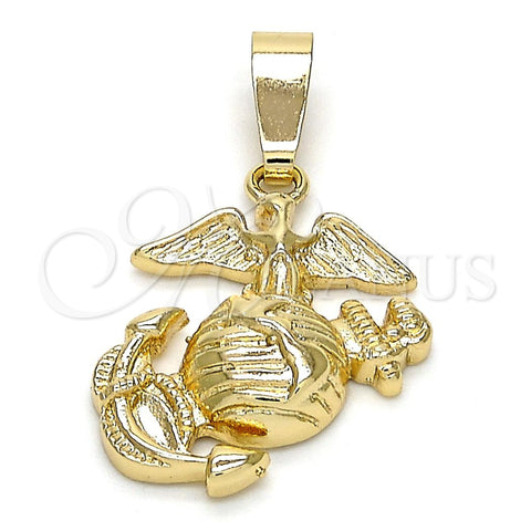 Oro Laminado Fancy Pendant, Gold Filled Style Anchor Design, Diamond Cutting Finish, Golden Finish, 5.186.023