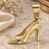 Oro Laminado Fancy Pendant, Gold Filled Style Shoes Design, Diamond Cutting Finish, Golden Finish, 5.179.038