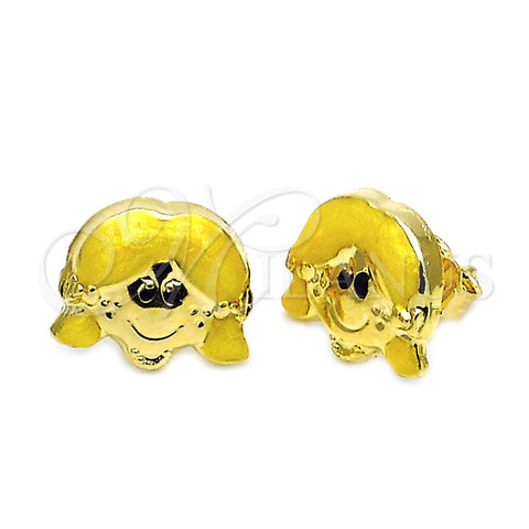 Oro Laminado Stud Earring, Gold Filled Style Little Girl Design, Yellow Enamel Finish, Golden Finish, 02.16.0099