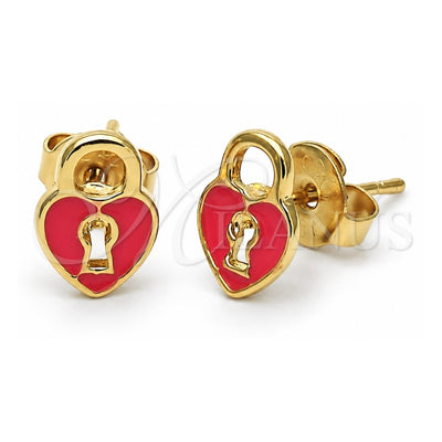 Oro Laminado Stud Earring, Gold Filled Style Heart Design, Orange Enamel Finish, Golden Finish, 02.64.0203 *PROMO*