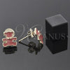 Oro Laminado Stud Earring, Gold Filled Style Teddy Bear Design, Pink Enamel Finish, Golden Finish, 02.64.0216