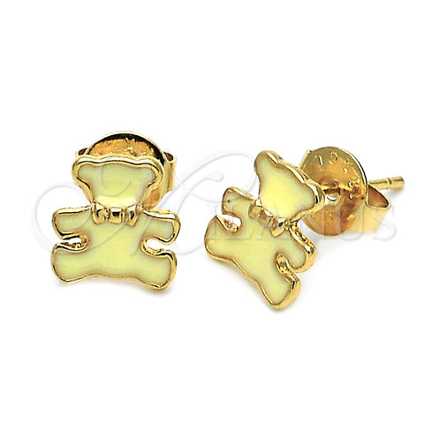 Oro Laminado Stud Earring, Gold Filled Style Teddy Bear Design, Yellow Enamel Finish, Golden Finish, 02.64.0217 *PROMO*