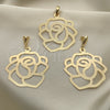 Oro Laminado Earring and Pendant Adult Set, Gold Filled Style Flower Design, Polished, Golden Finish, 5.062.002