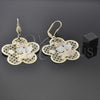Oro Laminado Dangle Earring, Gold Filled Style Flower and Filigree Design, Polished, Tricolor, 5.102.008