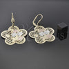 Oro Laminado Dangle Earring, Gold Filled Style Flower and Filigree Design, Polished, Tricolor, 5.102.008
