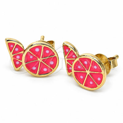 Oro Laminado Stud Earring, Gold Filled Style Watermelon Design, Red Enamel Finish, Golden Finish, 5.126.097 *PROMO*