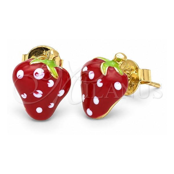 Oro Laminado Stud Earring, Gold Filled Style Strawberry Design, Multicolor Enamel Finish, Golden Finish, 5.126.091 *PROMO*
