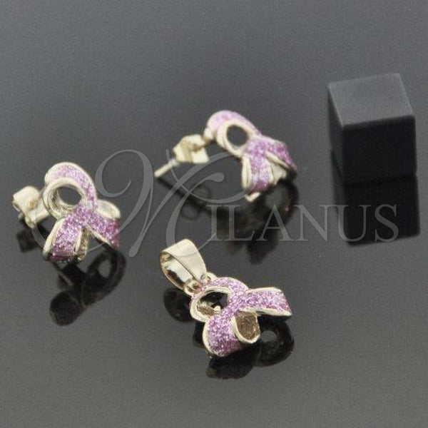 Oro Laminado Earring and Pendant Adult Set, Gold Filled Style Enamel Finish, Golden Finish, 5.052.005