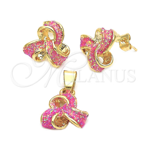 Oro Laminado Earring and Pendant Adult Set, Gold Filled Style Enamel Finish, Golden Finish, 5.052.005