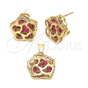 Oro Laminado Earring and Pendant Adult Set, Gold Filled Style Flower Design, with White Crystal, Polished, Golden Finish, 5.043.012