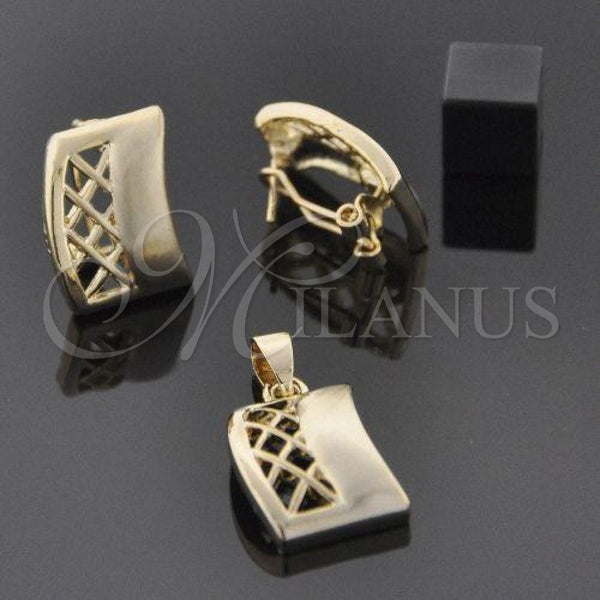 Oro Laminado Earring and Pendant Adult Set, Gold Filled Style with White Crystal, Polished, Golden Finish, 5.047.006