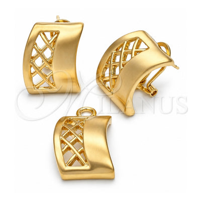 Oro Laminado Earring and Pendant Adult Set, Gold Filled Style with White Crystal, Polished, Golden Finish, 5.047.006