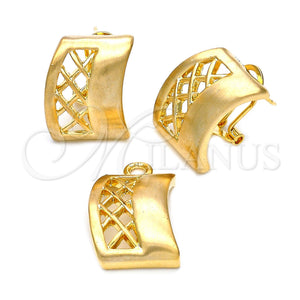 Oro Laminado Earring and Pendant Adult Set, Gold Filled Style with White Crystal, Polished, Golden Finish, 5.047.006