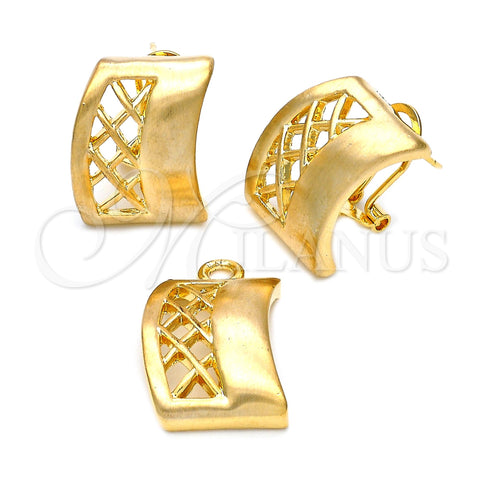 Oro Laminado Earring and Pendant Adult Set, Gold Filled Style with White Crystal, Polished, Golden Finish, 5.047.006