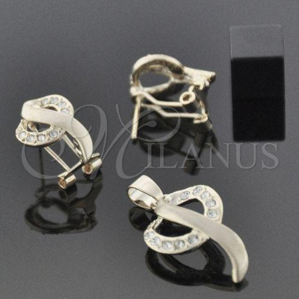 Oro Laminado Earring and Pendant Adult Set, Gold Filled Style with White Crystal, Polished, Golden Finish, 5.041.008