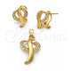Oro Laminado Earring and Pendant Adult Set, Gold Filled Style with White Crystal, Polished, Golden Finish, 5.041.008