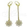 Oro Laminado Long Earring, Gold Filled Style Flower Design, with White Crystal, Diamond Cutting Finish, Golden Finish, 5.087.001.1