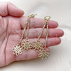 Oro Laminado Long Earring, Gold Filled Style Flower Design, with White Crystal, Diamond Cutting Finish, Golden Finish, 5.075.002.1