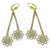 Oro Laminado Long Earring, Gold Filled Style Flower Design, with White Crystal, Diamond Cutting Finish, Golden Finish, 5.075.002.1