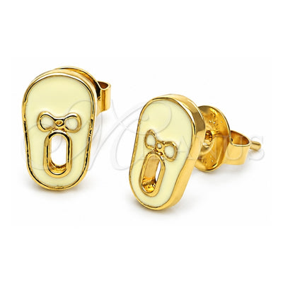 Oro Laminado Stud Earring, Gold Filled Style Shoes Design, White Enamel Finish, Golden Finish, 02.64.0229 *PROMO*