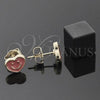 Oro Laminado Stud Earring, Gold Filled Style Heart and Smile Design, Orange Enamel Finish, Golden Finish, 02.64.0234 *PROMO*