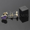 Oro Laminado Stud Earring, Gold Filled Style Heart and Smile Design, Enamel Finish, Golden Finish, 02.64.0238 *PROMO*