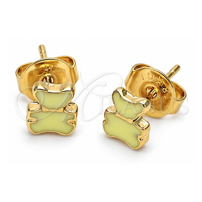 Oro Laminado Stud Earring, Gold Filled Style Teddy Bear Design, Yellow Enamel Finish, Golden Finish, 02.64.0239 *PROMO*