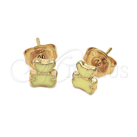 Oro Laminado Stud Earring, Gold Filled Style Teddy Bear Design, Yellow Enamel Finish, Golden Finish, 02.64.0239 *PROMO*