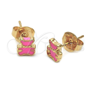 Oro Laminado Stud Earring, Gold Filled Style Teddy Bear Design, Pink Enamel Finish, Golden Finish, 02.64.0240 *PROMO*