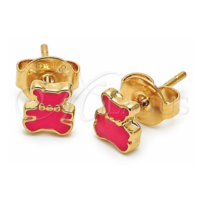 Oro Laminado Stud Earring, Gold Filled Style Teddy Bear Design, Pink Enamel Finish, Golden Finish, 02.64.0241 *PROMO*