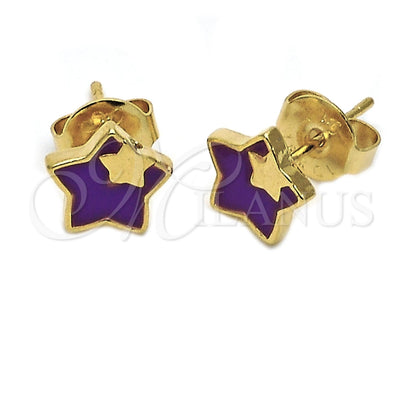 Oro Laminado Stud Earring, Gold Filled Style Star Design, Purple Enamel Finish, Golden Finish, 02.64.0247 for wholesale, main product view