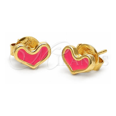 Oro Laminado Stud Earring, Gold Filled Style Heart Design, Pink Enamel Finish, Golden Finish, 02.64.0249 *PROMO*