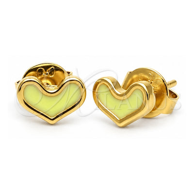 Oro Laminado Stud Earring, Gold Filled Style Heart Design, Yellow Enamel Finish, Golden Finish, 02.64.0250 *PROMO*